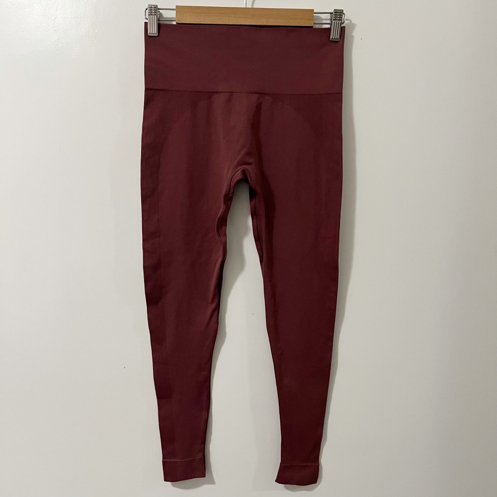 SET Active Sculptflex High Rise‎ Ribbed Leggings Burgundy Maroon Womens Size M